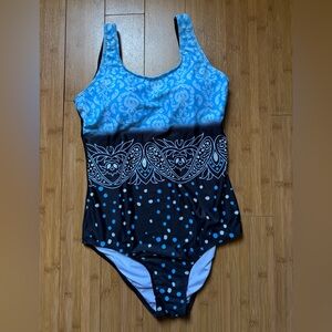 Blue and Black Patterned Swimsuit